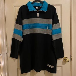Vintage 90s Silk 1/4 Zip Pullover Mureli Sport Sweatshirt Turquoise Black Gray